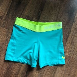 Teal Nike Pro Shorts Spandex
